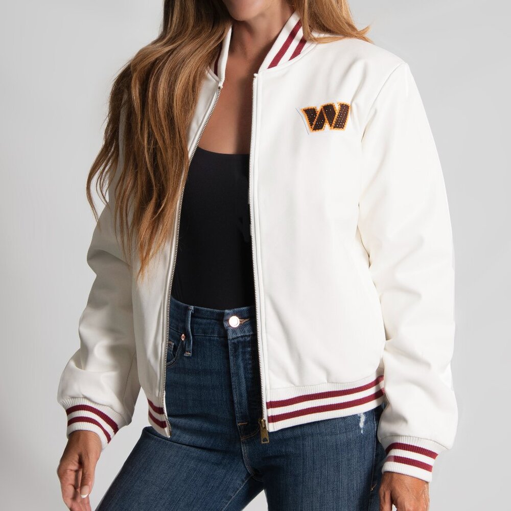 NFL Washington Commanders White Vegan Leather Jacket